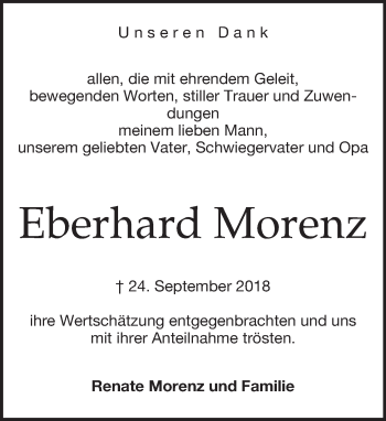 Traueranzeige von Eberhard Morenz von Dresdner Neue Nachrichten