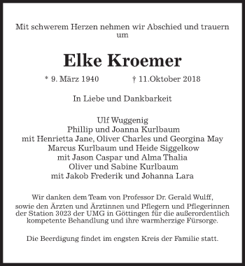 Traueranzeige von Elke Kroemer von Göttinger Tageblatt