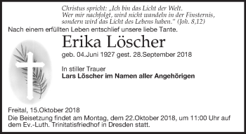 Traueranzeige von Erika Löscher von Dresdner Neue Nachrichten