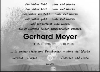 Traueranzeige von Gerhard Meyer von Aller Zeitung