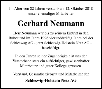 Traueranzeige von Gerhard Neumann von Lübecker Nachrichten