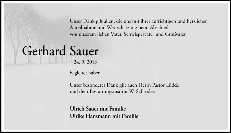  Traueranzeige für Gerhard Sauer vom 13.10.2018 aus Hannoversche Allgemeine Zeitung/Neue Presse