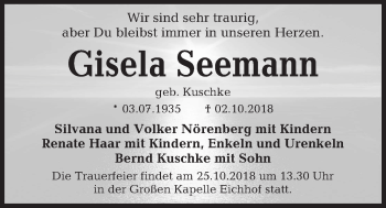 Traueranzeige von Gisela Seemann von Kieler Nachrichten