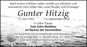 Traueranzeige von Gunter Hitzig von Leipziger Volkszeitung