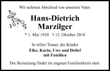 Traueranzeige von Hans-Dietrich Marzilger von Märkischen Allgemeine Zeitung