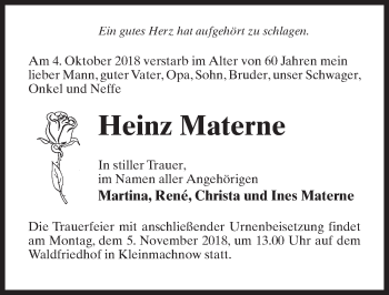 Traueranzeige von Heinz Materne von Märkischen Allgemeine Zeitung