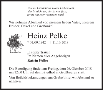 Traueranzeige von Heinz Pelke von Märkischen Allgemeine Zeitung