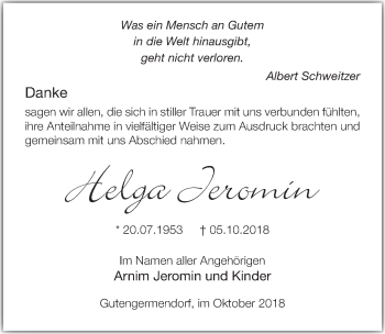 Traueranzeige von Helga Jeromin von Märkischen Allgemeine Zeitung