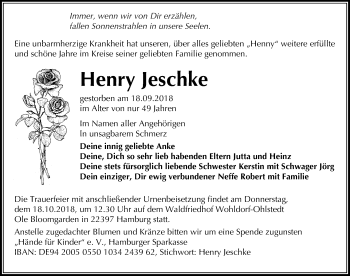 Traueranzeige von Henry Jeschke von Märkischen Allgemeine Zeitung