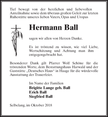 Traueranzeige von Hermann Ball von Märkischen Allgemeine Zeitung