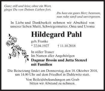 Traueranzeige von Hildegard Pahl von Märkischen Allgemeine Zeitung