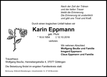 Traueranzeige von Karin Eppmann von Göttinger Tageblatt