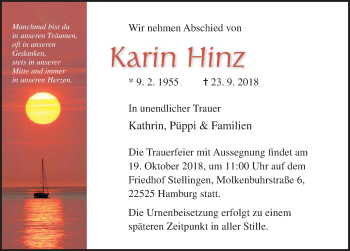 Traueranzeige von Karin Hinz von Ostsee-Zeitung GmbH