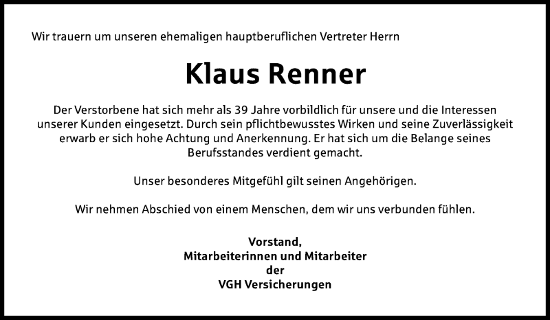  Traueranzeige für Klaus Renner vom 20.10.2018 aus Hannoversche Allgemeine Zeitung/Neue Presse