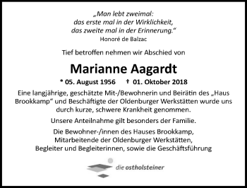 Traueranzeige von Marianne Aagardt von Lübecker Nachrichten