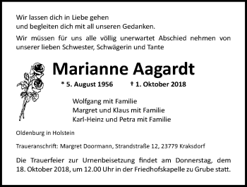 Traueranzeige von Marianne Aagardt von Lübecker Nachrichten