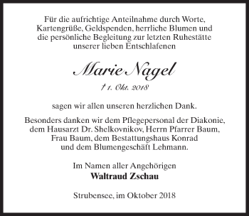 Traueranzeige von Marie Nagel von Märkischen Allgemeine Zeitung