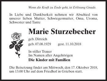 Traueranzeige von Marie Sturzebecher von Märkischen Allgemeine Zeitung