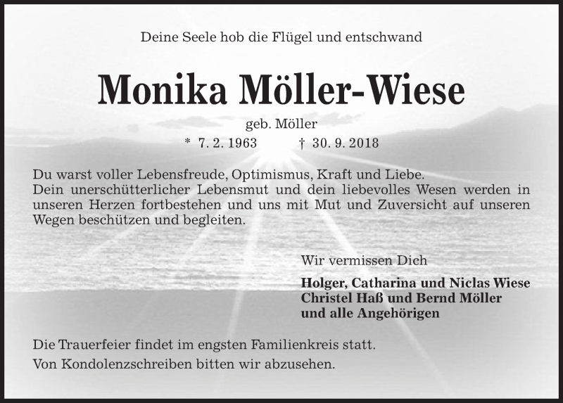  Traueranzeige für Monika Möller-Wiese vom 06.10.2018 aus Kieler Nachrichten