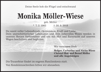 Traueranzeige von Monika Möller-Wiese von Kieler Nachrichten