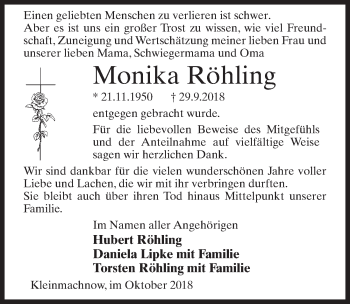 Traueranzeige von Monika Röhling von Märkischen Allgemeine Zeitung