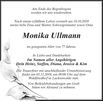 Traueranzeige von Monika Ullmann von Märkischen Allgemeine Zeitung