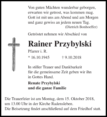 Traueranzeige von Rainer Przybylski von Märkischen Allgemeine Zeitung