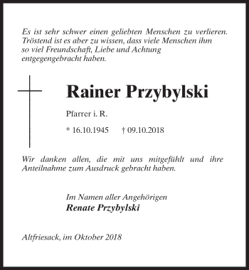 Traueranzeige von Rainer Przybylski von Märkischen Allgemeine Zeitung