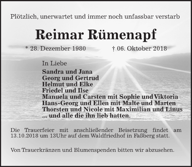  Traueranzeige für Reimar Rümenapf vom 12.10.2018 aus Göttinger Tageblatt