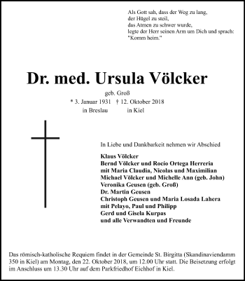 Traueranzeige von Ursula Völcker von Kieler Nachrichten