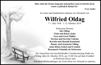 Traueranzeige von Wilfried Oldag von Märkischen Allgemeine Zeitung