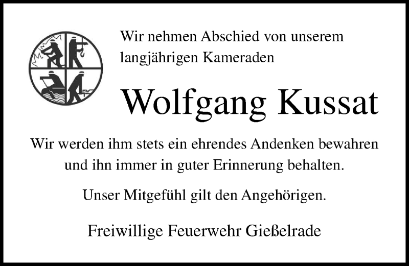  Traueranzeige für Wolfgang Kussat vom 19.10.2018 aus Lübecker Nachrichten