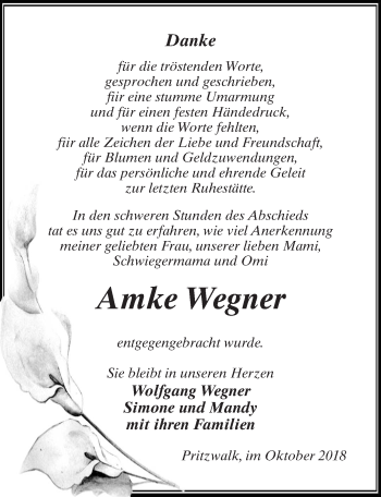 Traueranzeige von Amke Wegner von Märkischen Allgemeine Zeitung