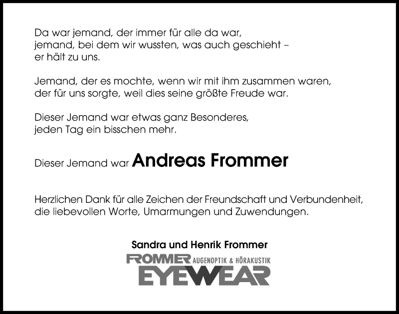  Traueranzeige für Andreas Frommer vom 01.11.2018 aus Kieler Nachrichten