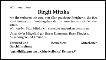 Traueranzeige von Birgit Mitzka von Ostsee-Zeitung GmbH