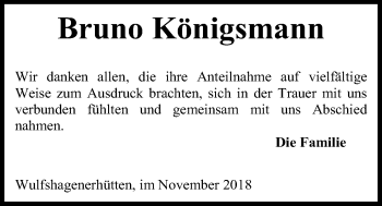 Traueranzeige von Bruno Königsmann von Kieler Nachrichten