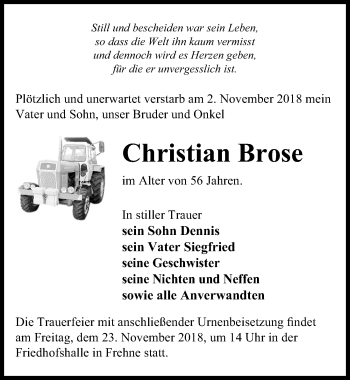 Traueranzeige von Christian Brose von Märkischen Allgemeine Zeitung