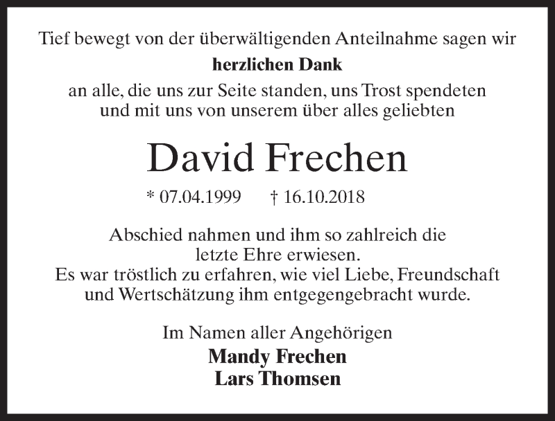  Traueranzeige für David Frechen vom 17.11.2018 aus Märkischen Allgemeine Zeitung