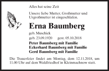 Traueranzeige von Erna Baumberg von Märkischen Allgemeine Zeitung