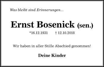 Traueranzeige von Ernst Bosenick von Aller Zeitung