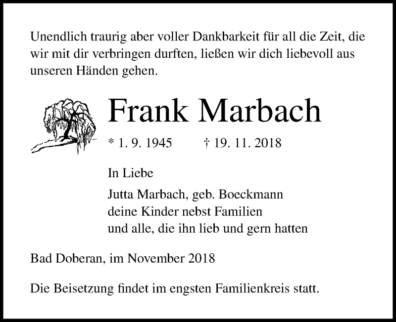 Traueranzeigen Von Frank Marbach Trauer Anzeigen De