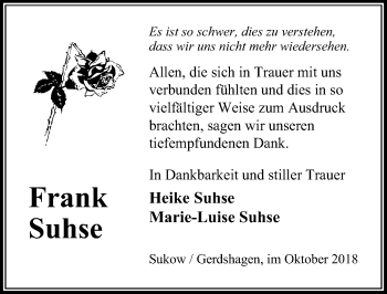 Traueranzeige von Frank Suhse von Märkischen Allgemeine Zeitung