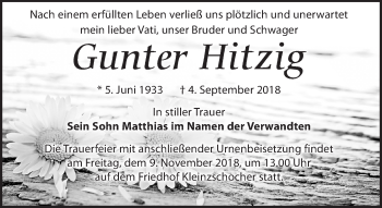 Traueranzeige von Gunter Hitzig von Leipziger Volkszeitung