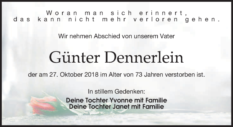  Traueranzeige für Günter Dennerlein vom 10.11.2018 aus Leipziger Volkszeitung