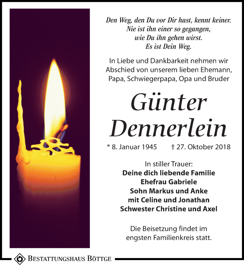  Traueranzeige für Günter Dennerlein vom 03.11.2018 aus Leipziger Volkszeitung