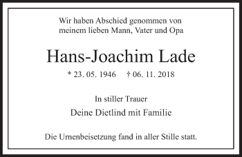 Traueranzeige von Hans-Joachim Lade von Märkischen Allgemeine Zeitung