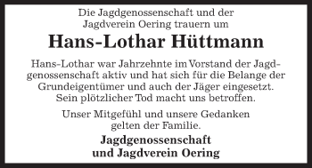 Traueranzeige von Hans-Lothar Hüttmann von Kieler Nachrichten