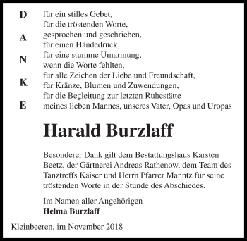 Traueranzeige von Harald Burzlaff von Märkischen Allgemeine Zeitung