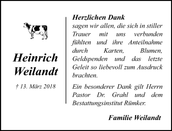 Traueranzeige von Heinrich Weilandt von Lübecker Nachrichten