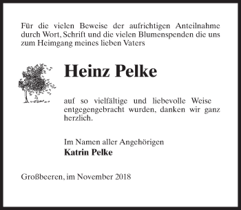 Traueranzeige von Heinz Pelke von Märkischen Allgemeine Zeitung